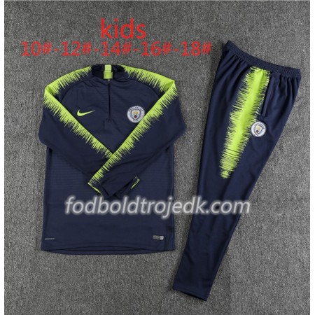 Manchester City Børn Sweatshirt Dragt Mørk Blå Grøn 2018/19